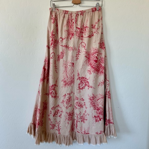 Soft Surroundings Vintage Antique Cottage Pattern Ruffle Hem Linen Blend Skirt - Picture 10 of 13